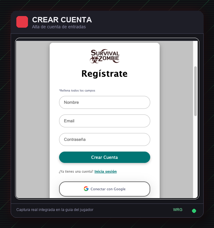 Pantalla de crear cuenta