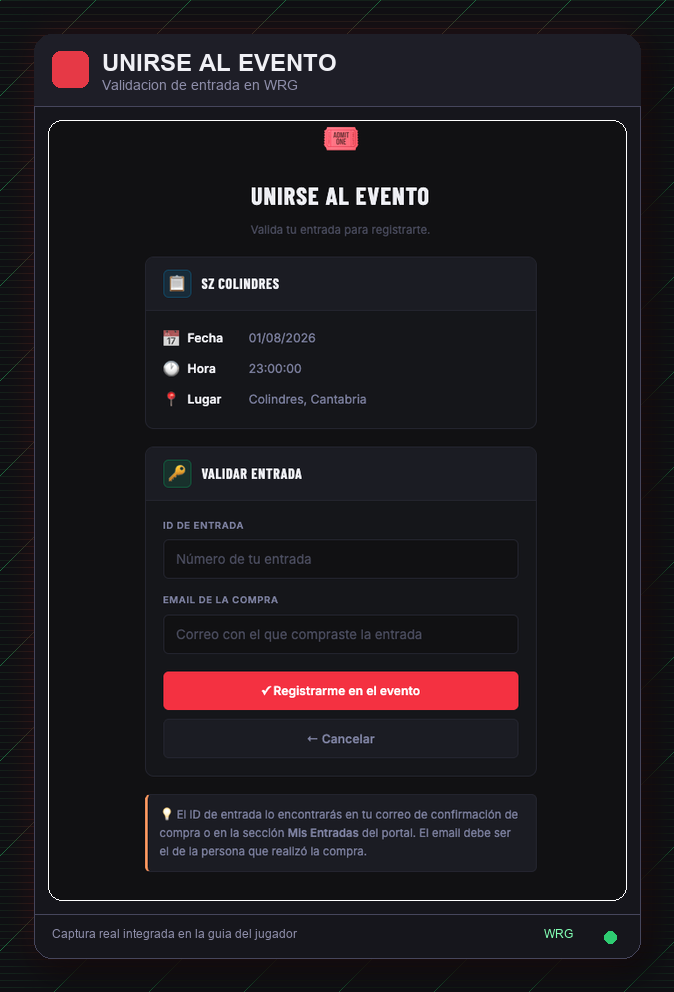 Pantalla para unirse al evento y validar entrada